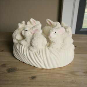 Vintage Jade Collection Textured Bunny Pillar Candle Holder Easter Spring Decor